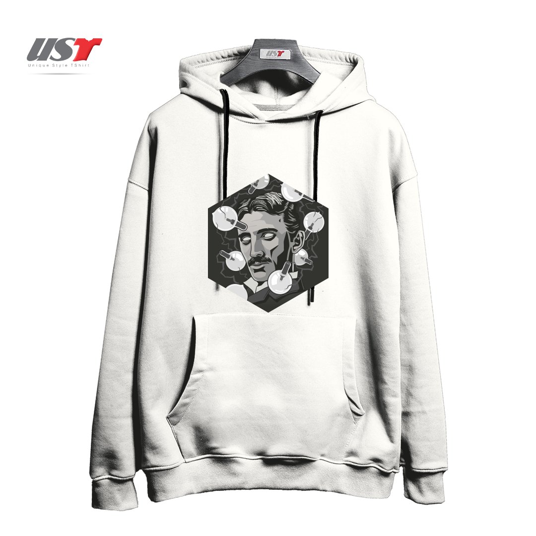 طرح TESLA هودی اورسایزرنگ سفید