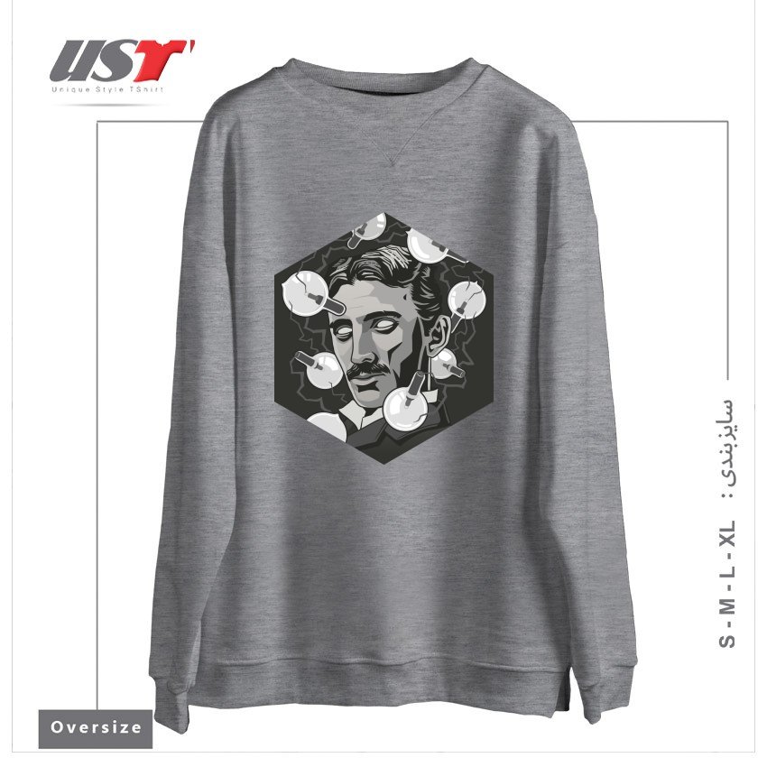طرح TESLA سوییشرت اورسایزرنگ طوسی ملانژ