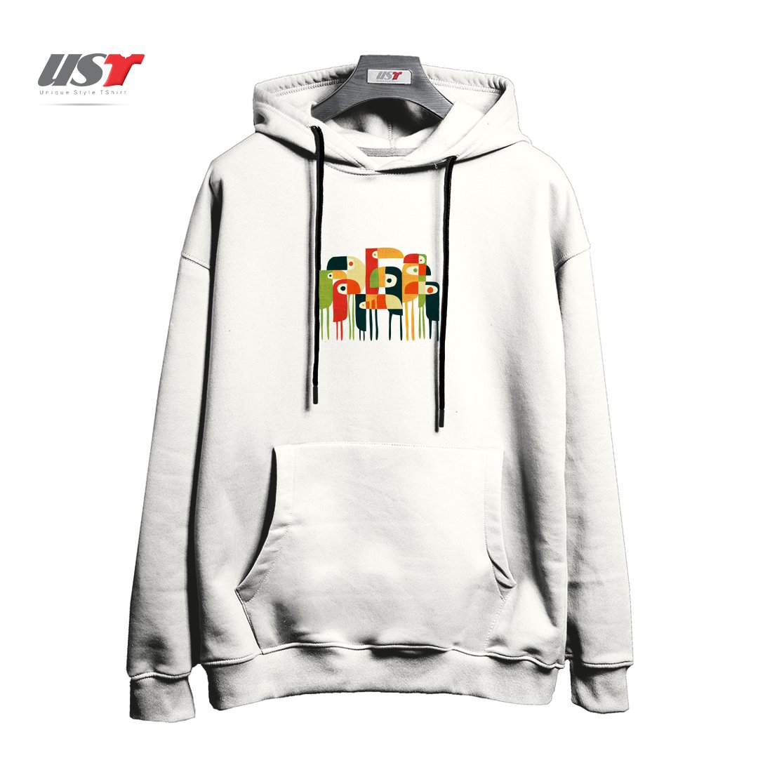 طرح BIRDS هودی اورسایزرنگ سفید