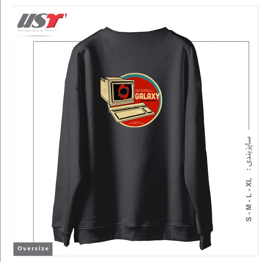 طرح VINTAGE COMPUTER CHIPBOARD سوییشرت اورسایزرنگ دودی