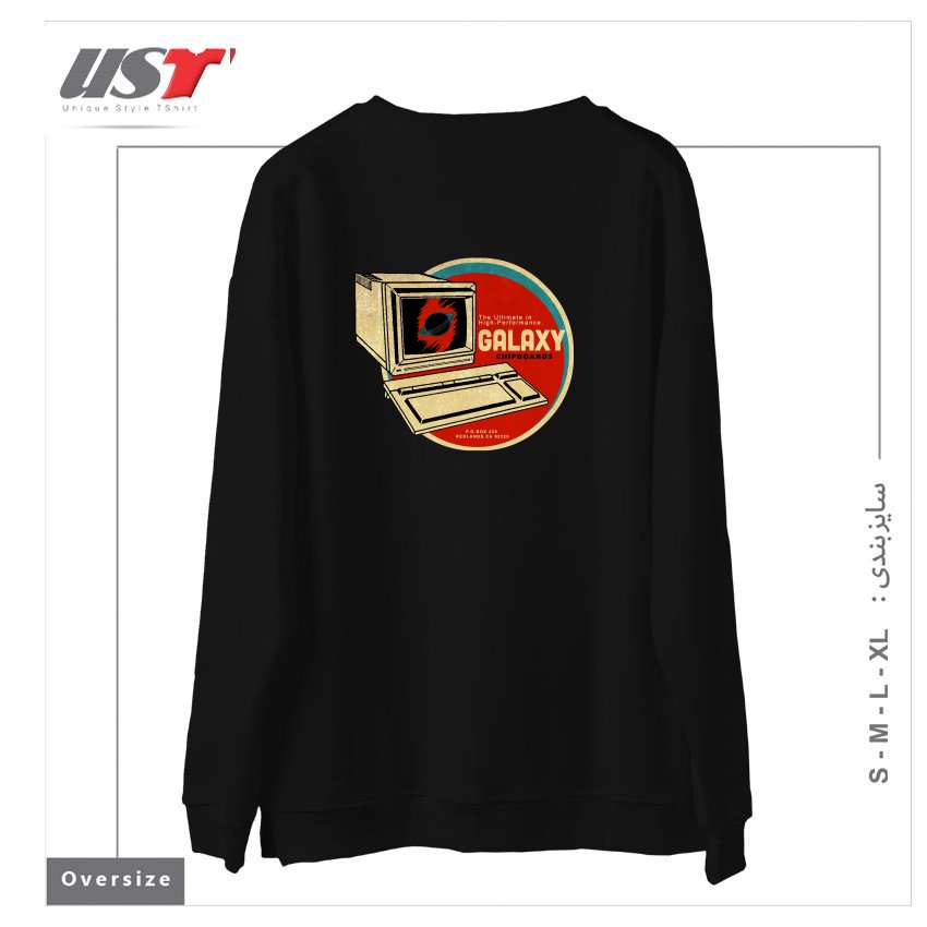 طرح VINTAGE COMPUTER CHIPBOARD سوییشرت اورسایزرنگ مشکی