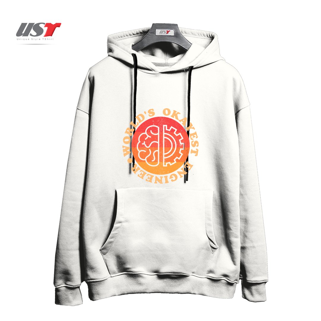 طرح WORLDS OKAYEST ENGINEER هودی اورسایزرنگ سفید