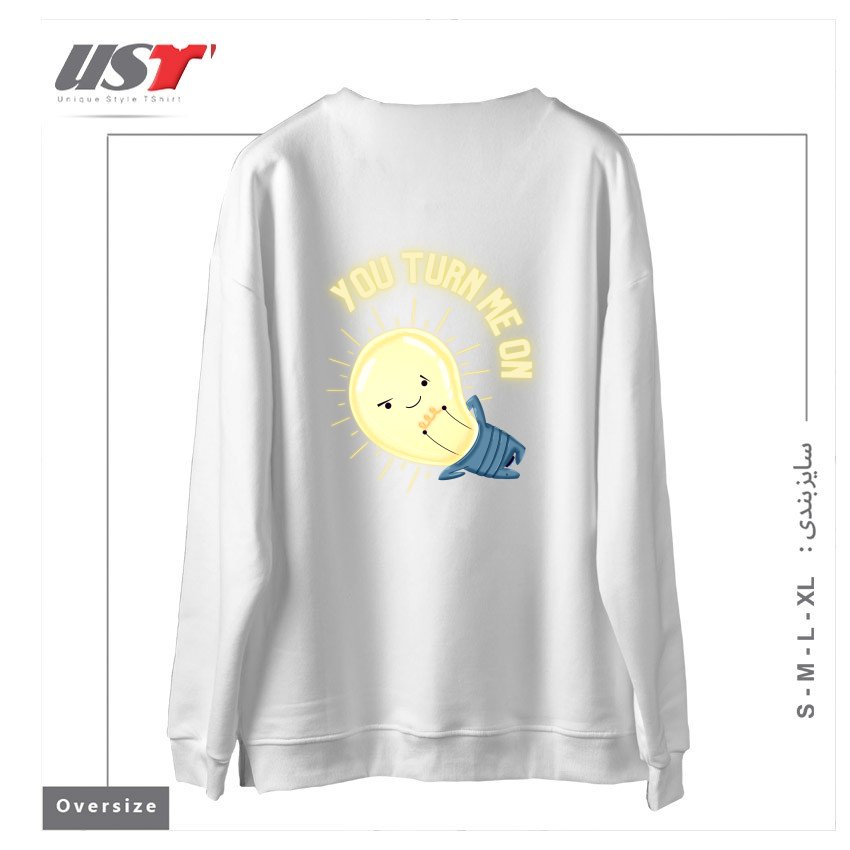 طرح YOU TURN ME ON LIGHT BULB سوییشرت اورسایزرنگ سفید