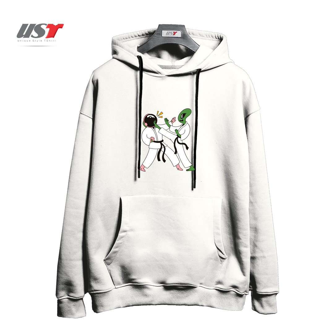 طرح ALIEN ASTRONAUT KARATE هودی اورسایزرنگ سفید