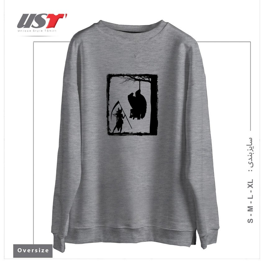 طرح BEAR KICK سوییشرت اورسایزرنگ طوسی ملانژ