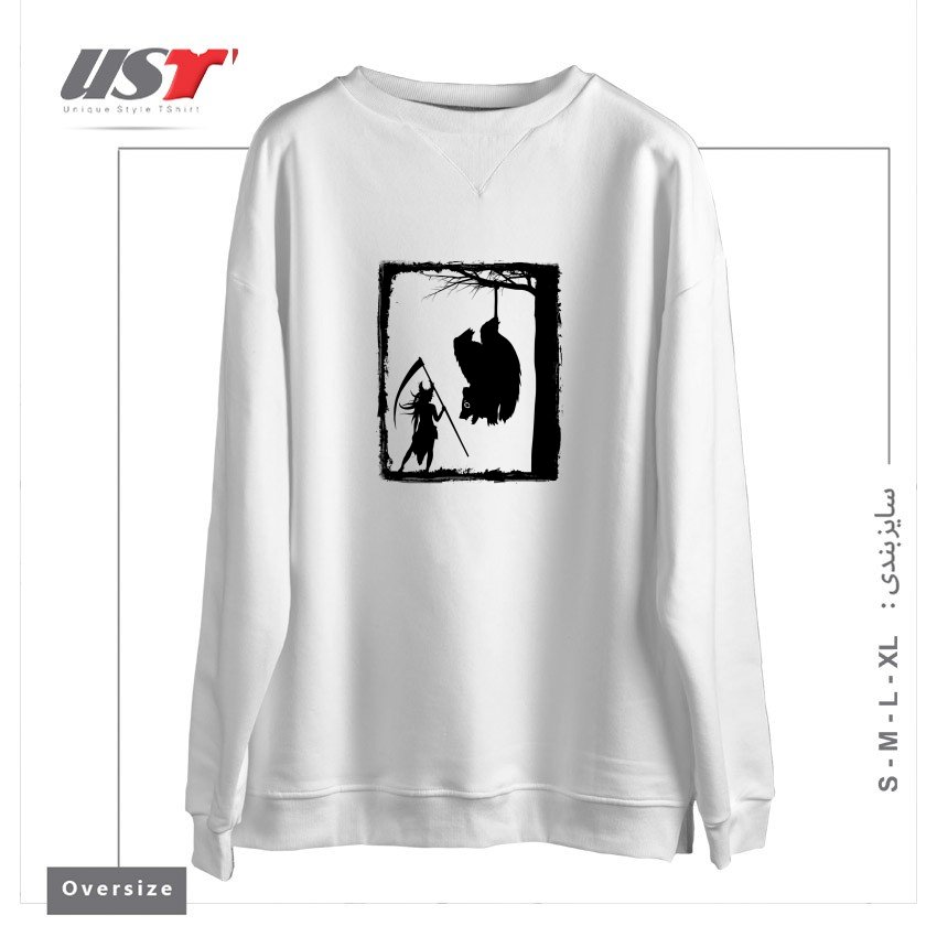 طرح BEAR KICK سوییشرت اورسایزرنگ سفید