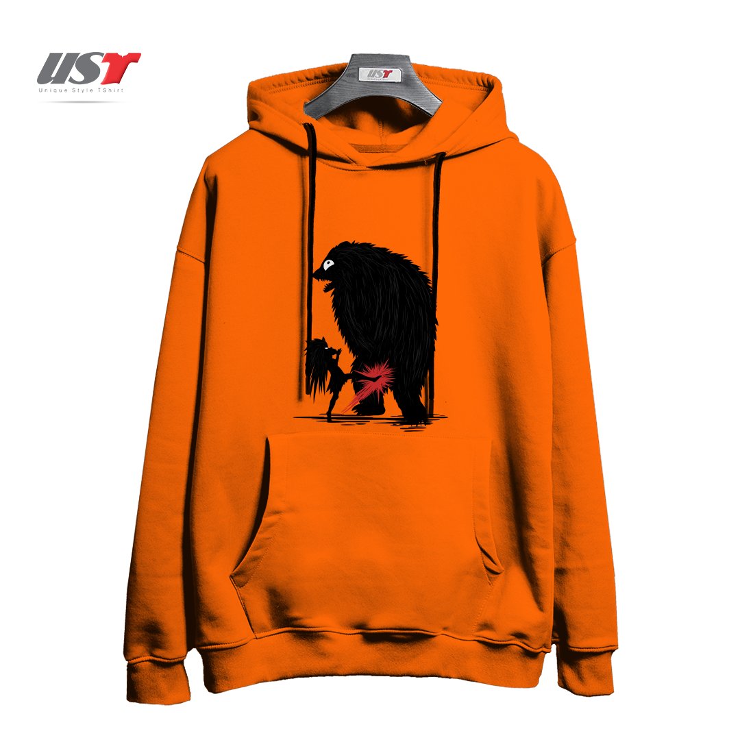 طرح BEAR KICK1 هودی اورسایزرنگ نارنجی