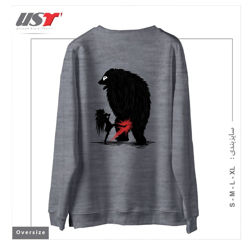 طرح BEAR KICK1 سوییشرت اورسایزرنگ طوسی ملانژ