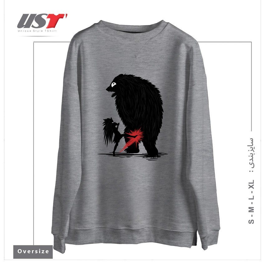 طرح BEAR KICK1 سوییشرت اورسایزرنگ طوسی ملانژ