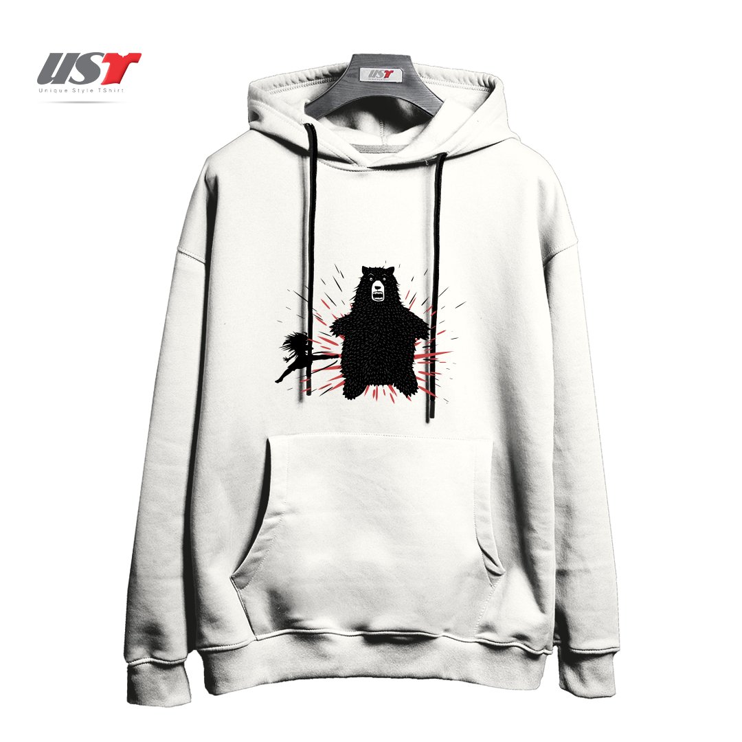 طرح BEAR KICK2 هودی اورسایزرنگ سفید