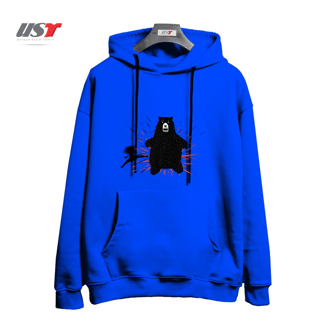 طرح BEAR KICK2 هودی اورسایزرنگ آبی شالی
