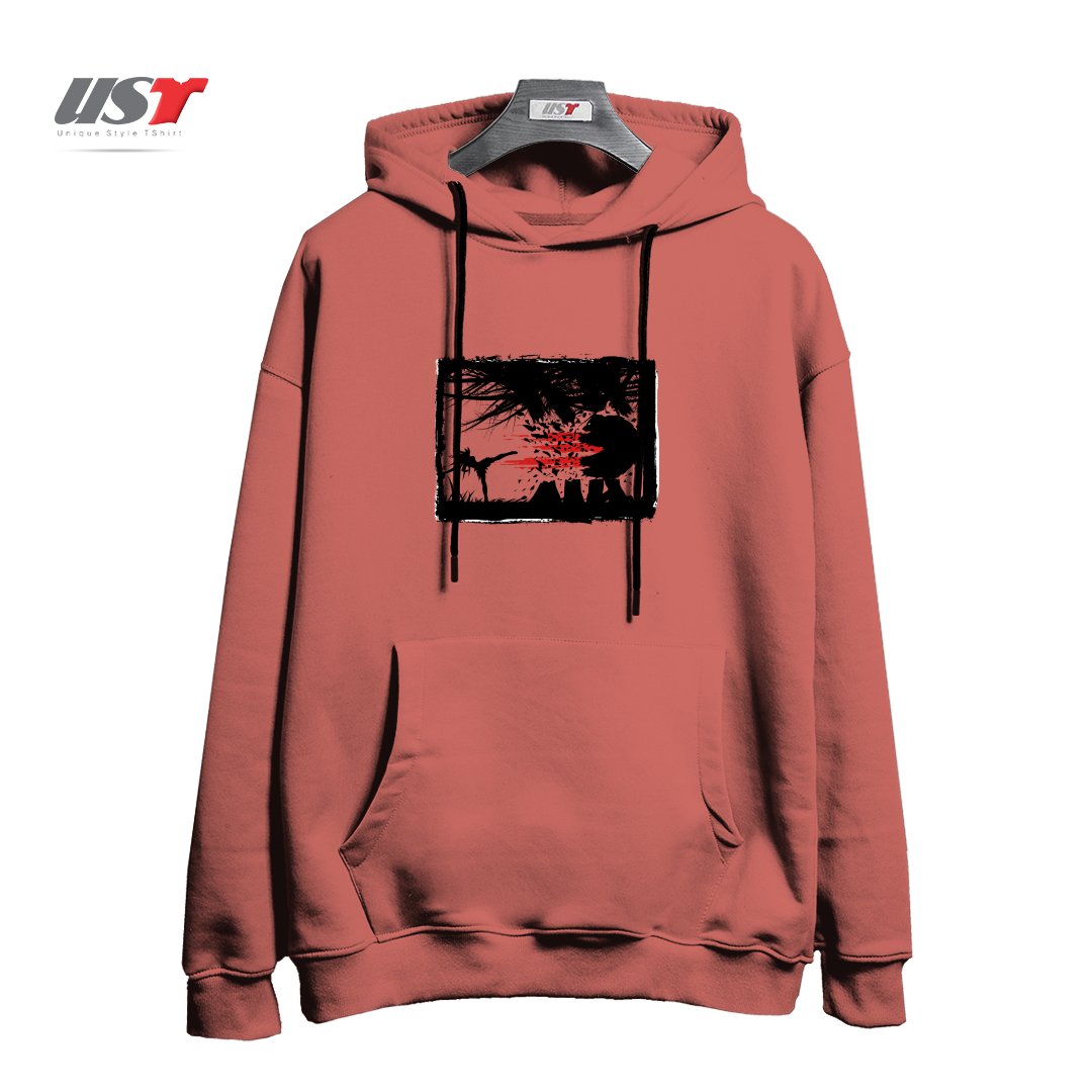 طرح BEAR KICK3 هودی اورسایزرنگ آجری