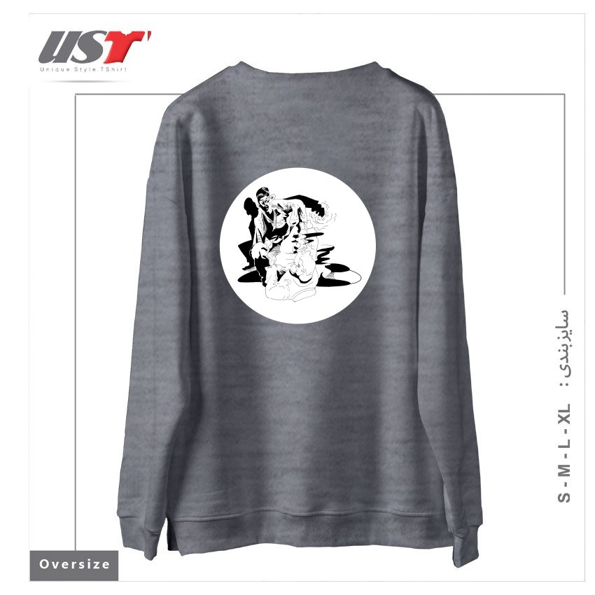 طرح BJJ SHADOW FIGHT سوییشرت اورسایزرنگ طوسی ملانژ