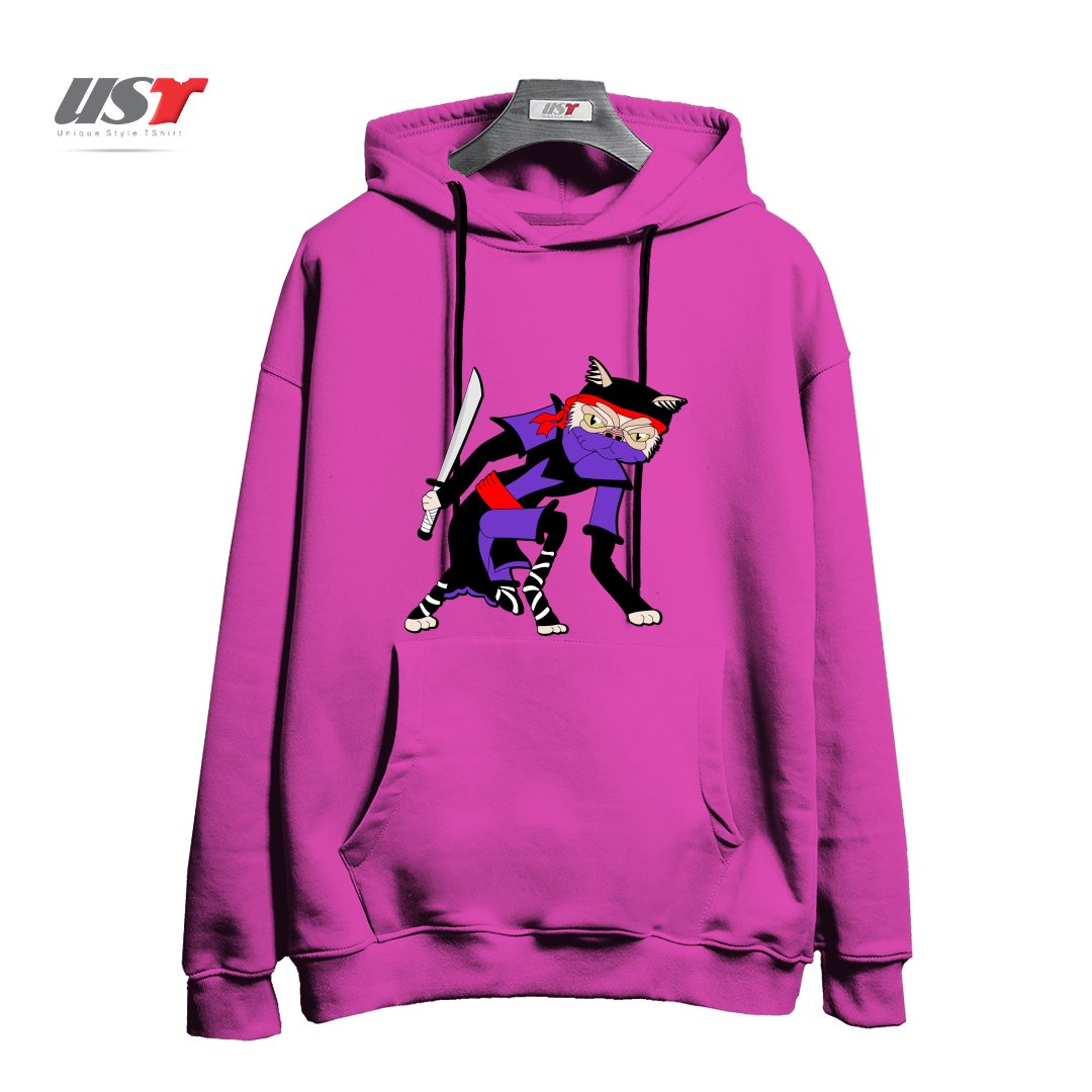 طرح GRUMPY NINJA CAT هودی اورسایزرنگ صورتی