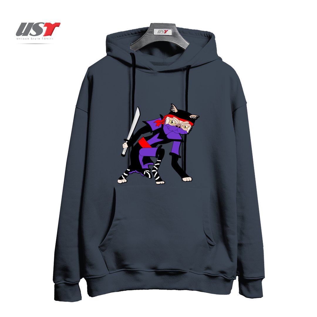 طرح GRUMPY NINJA CAT هودی اورسایزرنگ دودی