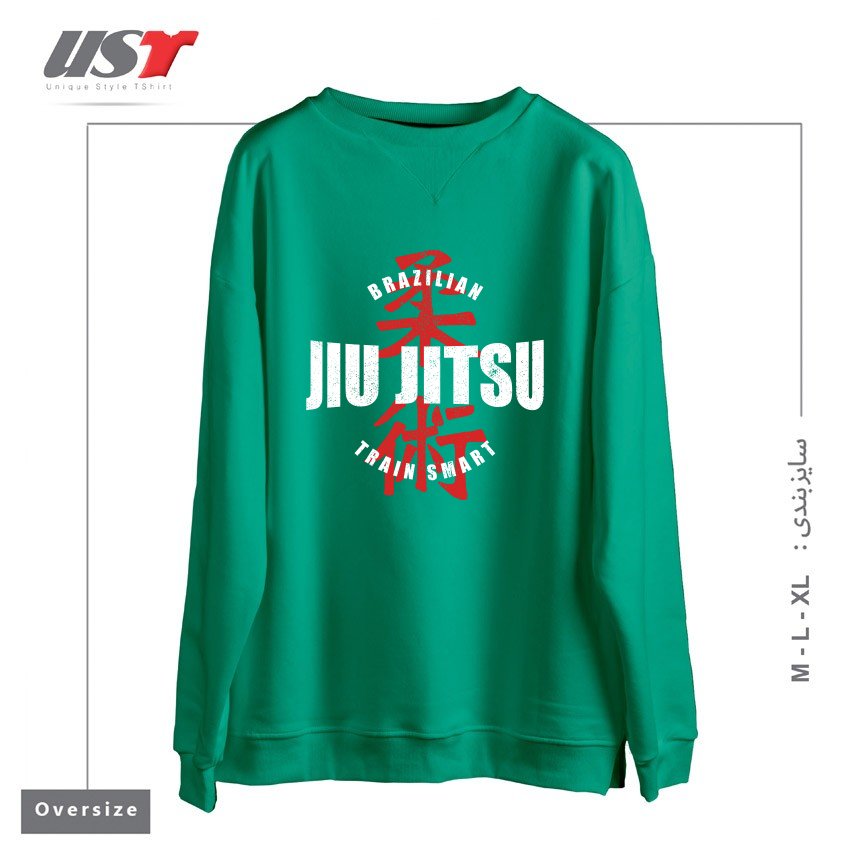 طرح JIU JITSU  TRAIN SMART سوییشرت اورسایزرنگ سبز سدری