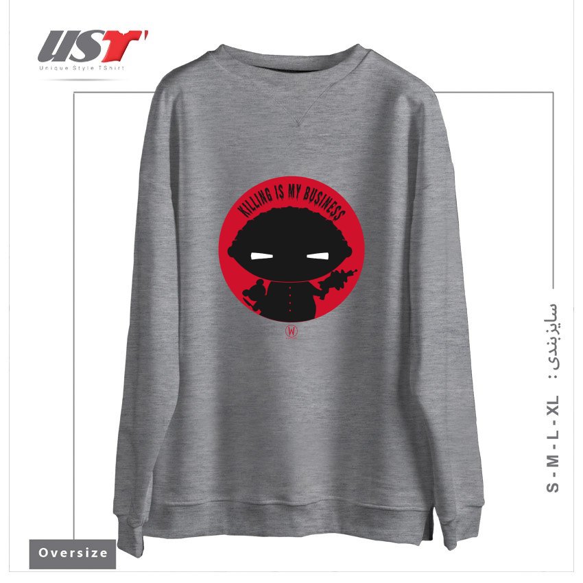طرح KILLING IS MY BUSINESS سوییشرت اورسایزرنگ طوسی ملانژ