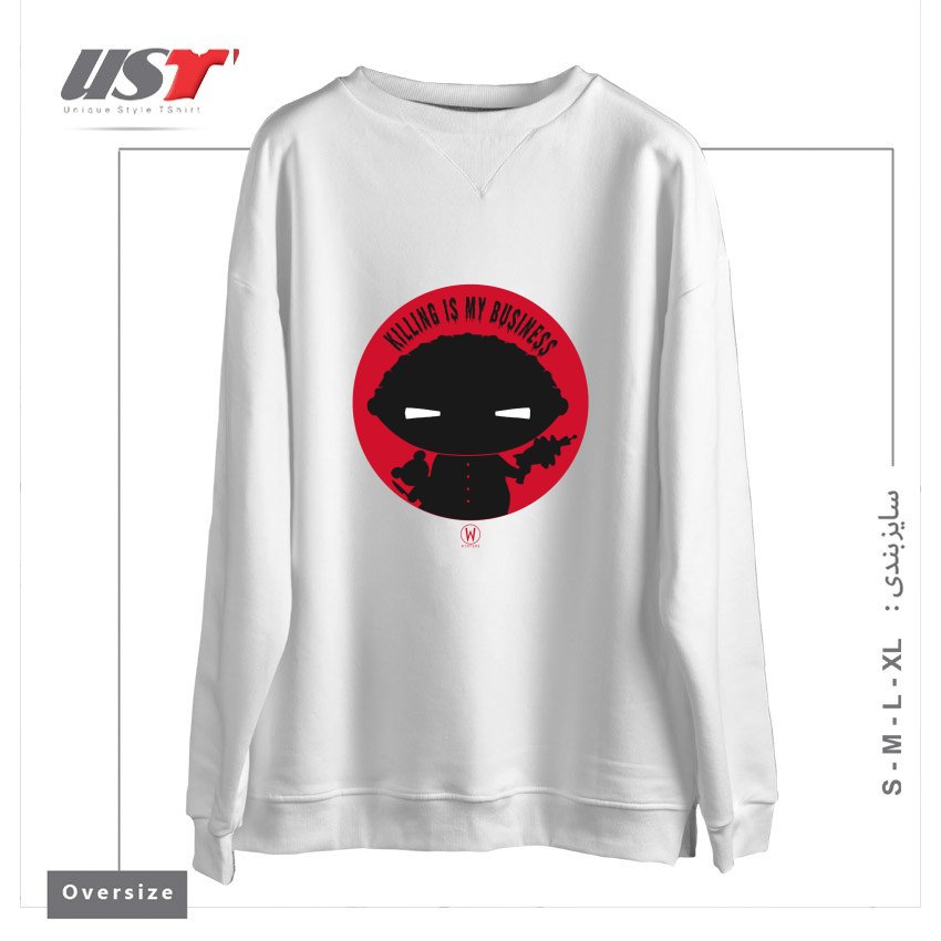 طرح KILLING IS MY BUSINESS سوییشرت اورسایزرنگ سفید