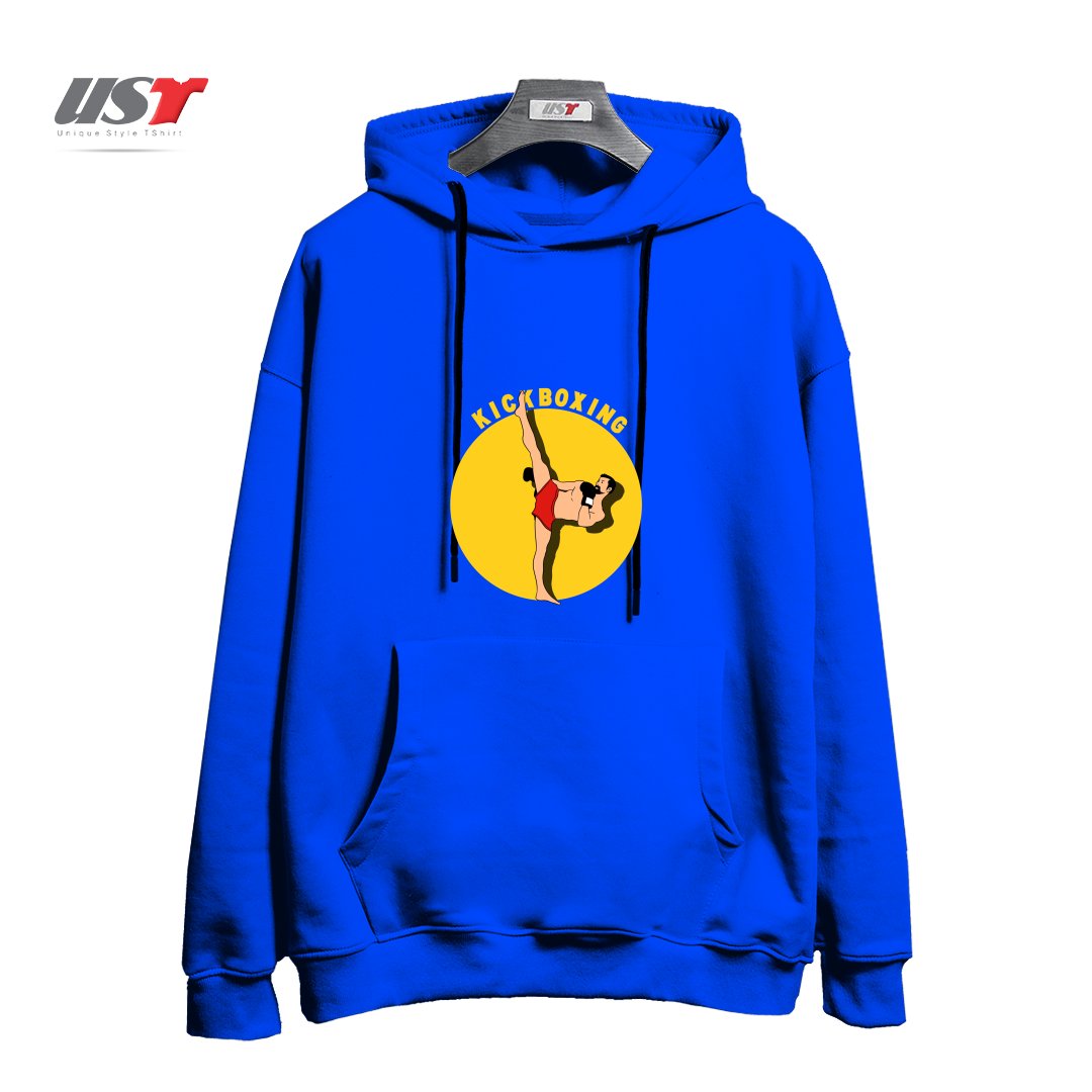 طرح KICK BOXING هودی اورسایزرنگ آبی شالی