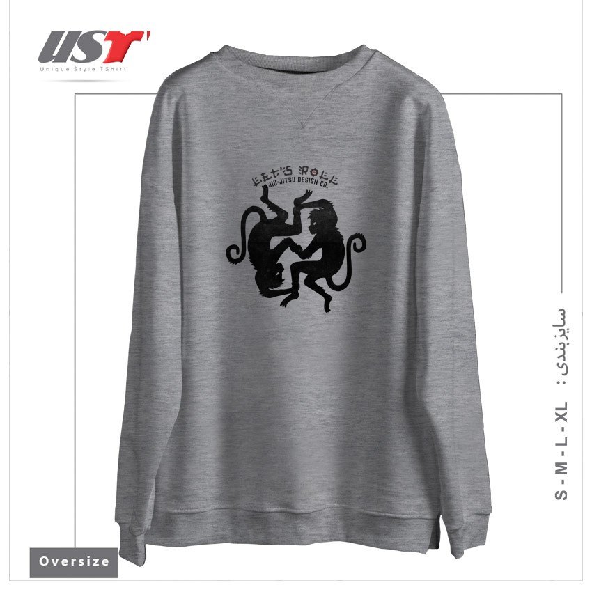 طرح LET'S ROLL GRAPPLING MONKEYS سوییشرت اورسایزرنگ طوسی ملانژ