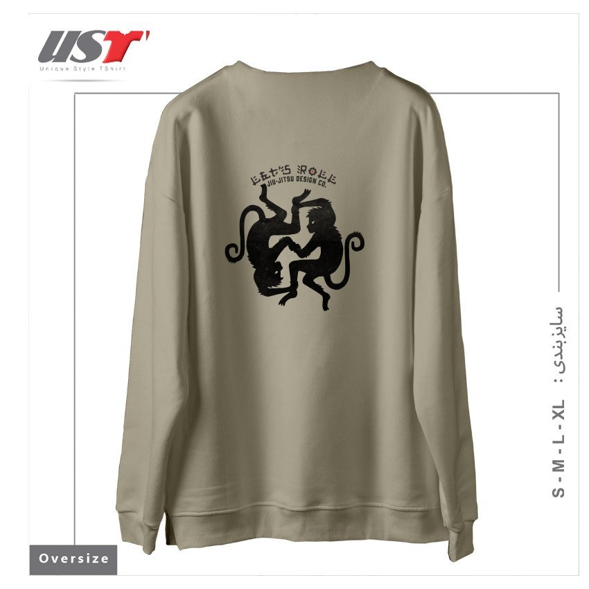 طرح LET'S ROLL GRAPPLING MONKEYS سوییشرت اورسایزرنگ نخودی