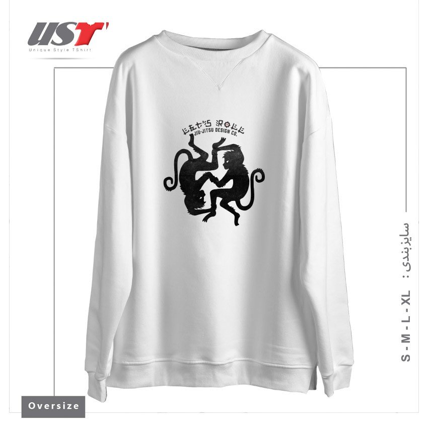 طرح LET'S ROLL GRAPPLING MONKEYS سوییشرت اورسایزرنگ سفید