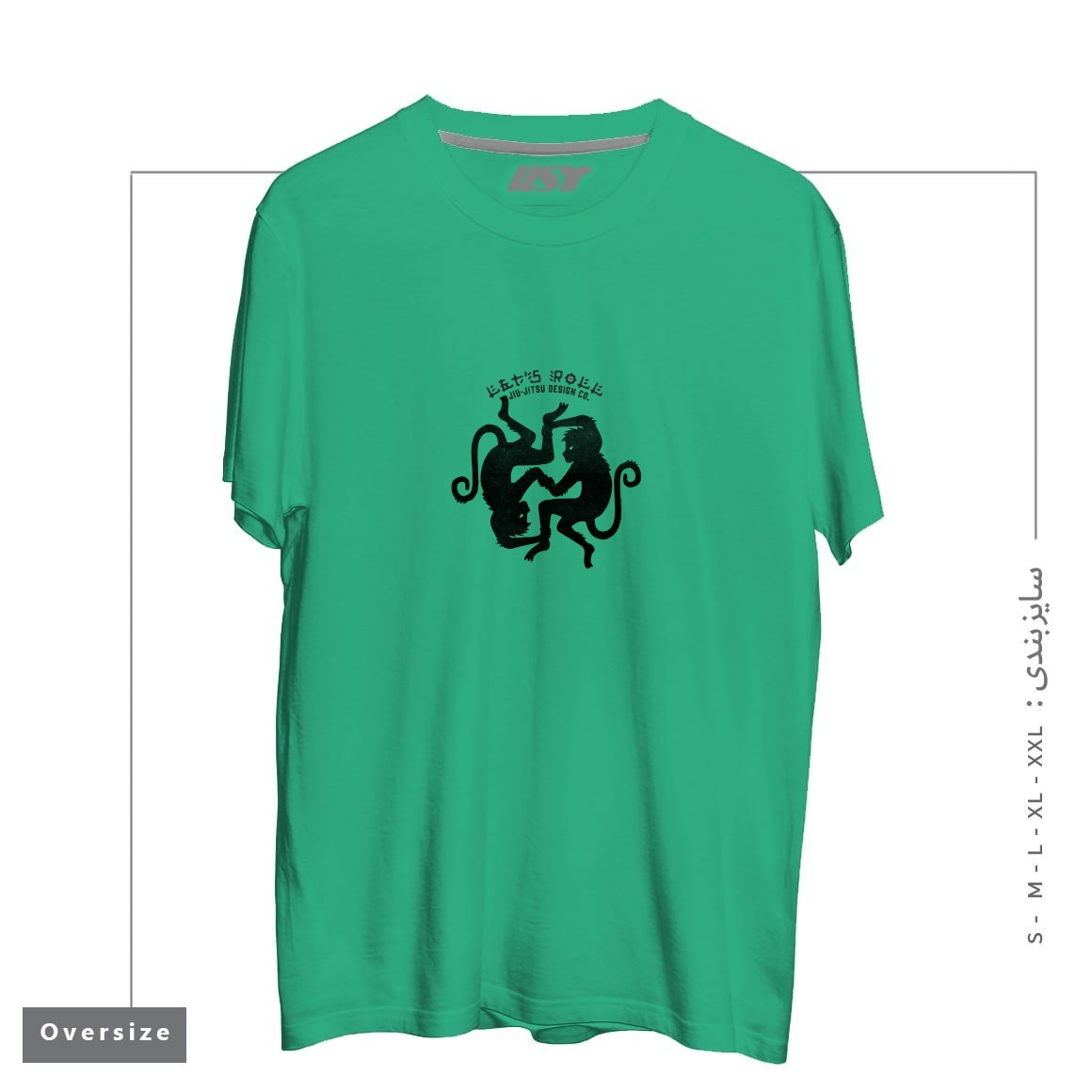 طرح LET'S ROLL GRAPPLING MONKEYS تیشرت اورسایزرنگ سبز