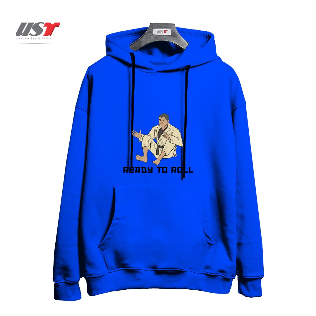 طرح READY TO ROLL هودی اورسایزرنگ آبی شالی