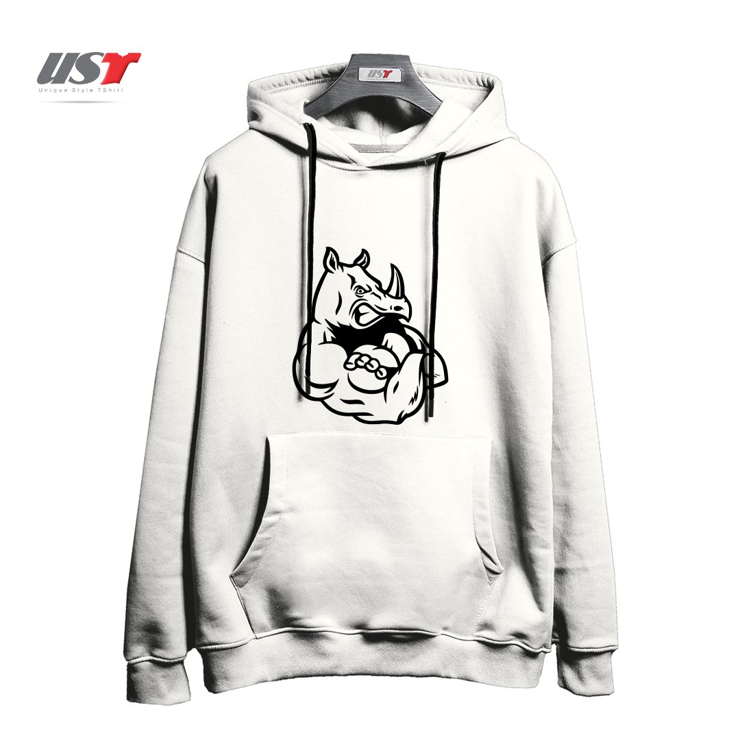 طرح RHINO MUSCLES MENS GYM TRAINING TOP BODYBUILDING MMA CROSSFIT WEIGHTS BODYBUILDING هودی اورسایزرنگ سفید