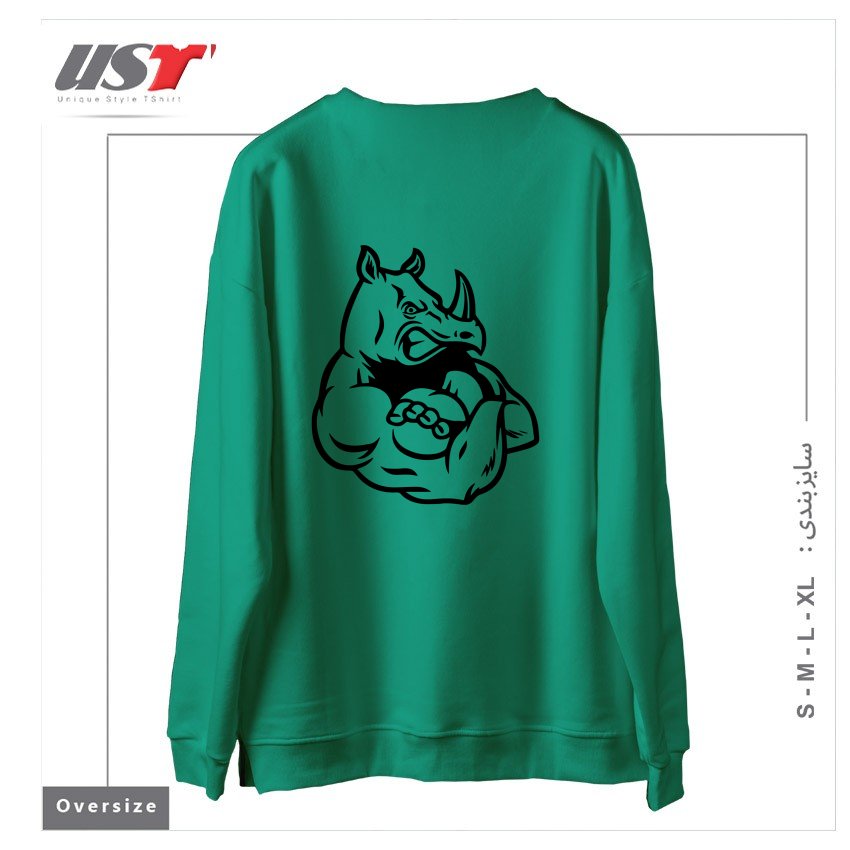 طرح RHINO MUSCLES MENS GYM TRAINING TOP BODYBUILDING MMA CROSSFIT WEIGHTS BODYBUILDING سوییشرت اورسایزرنگ سبز سدری