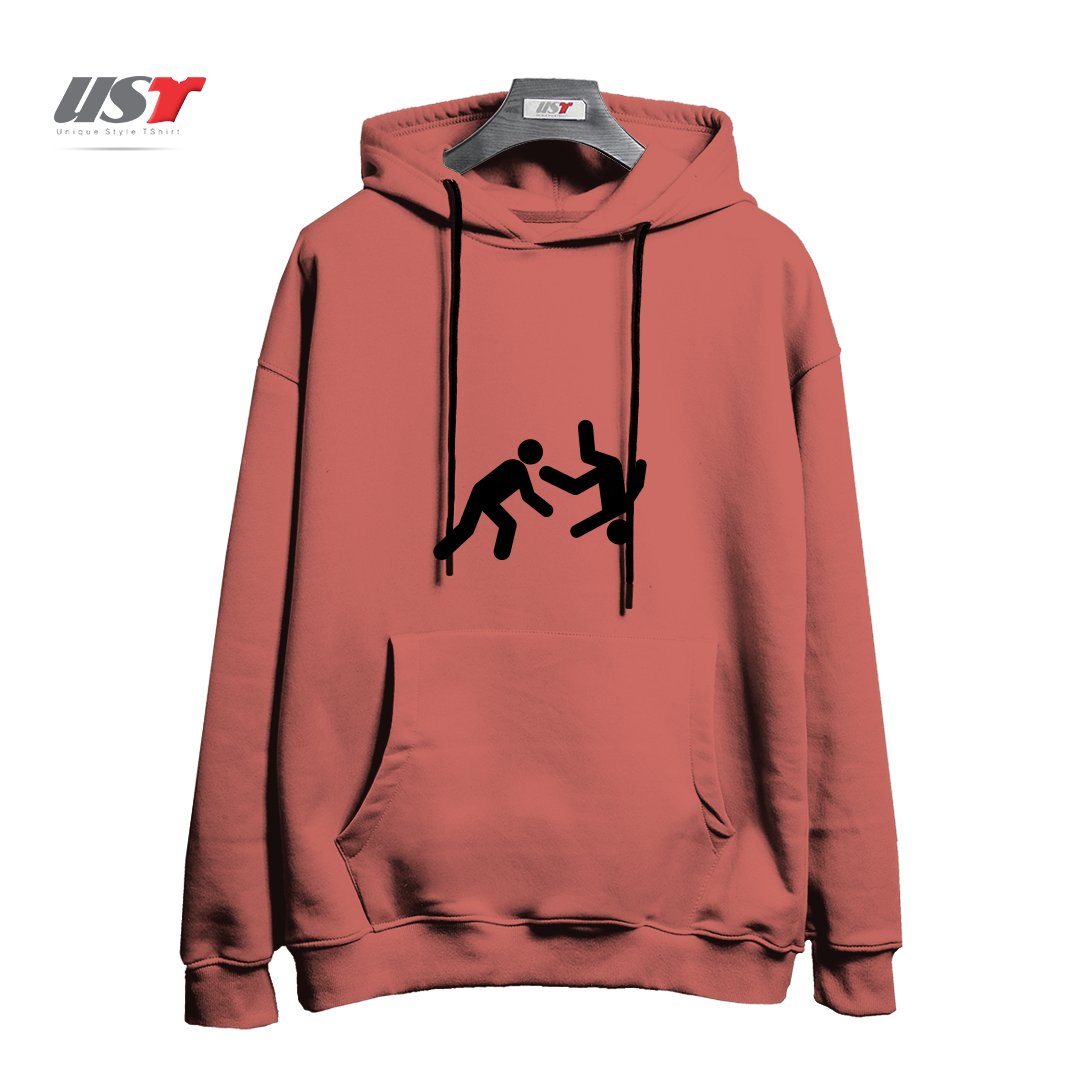 طرح STICKMAN THROW هودی اورسایزرنگ آجری