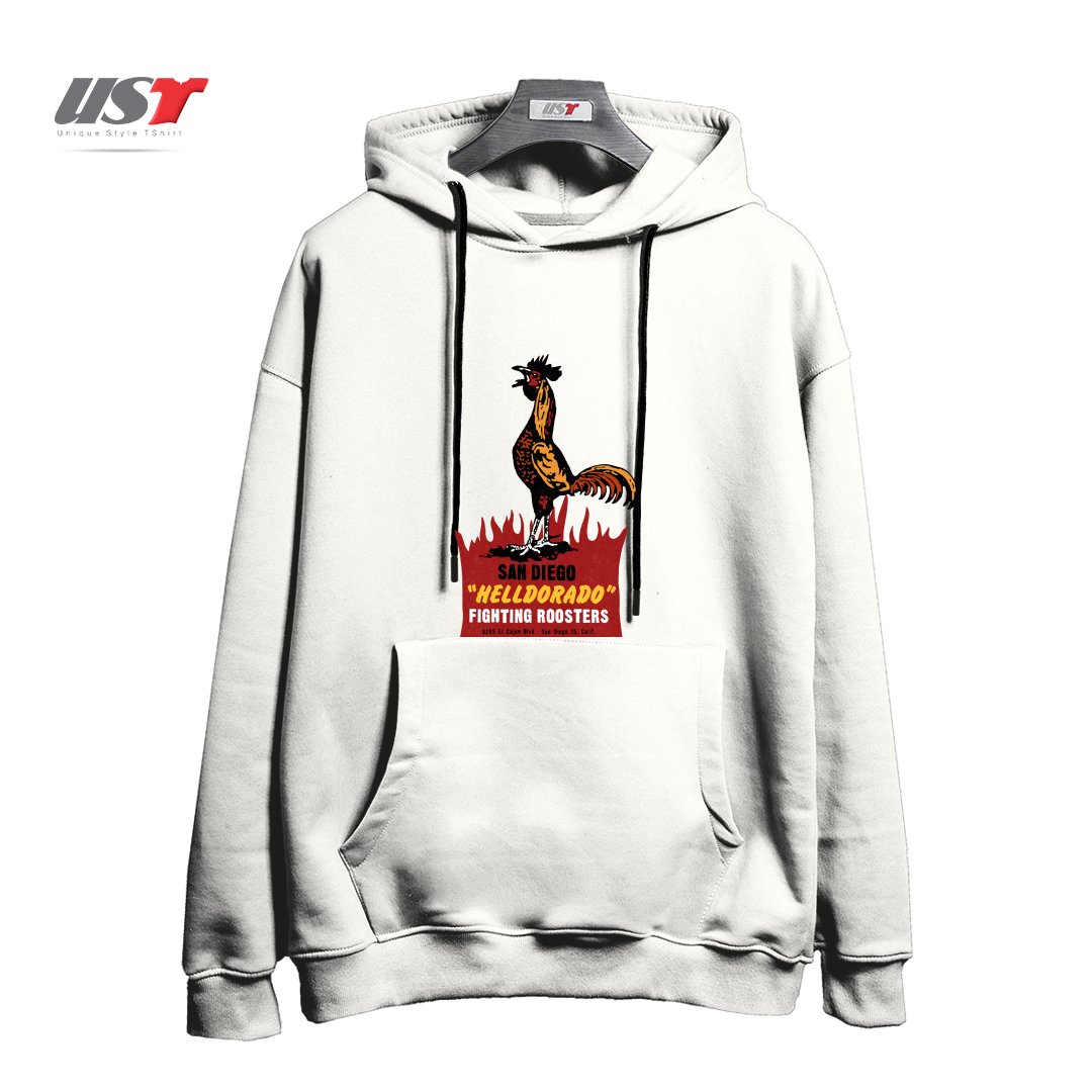 طرح VINTAGE FIGHTING ROOSTERS NC هودی اورسایزرنگ سفید