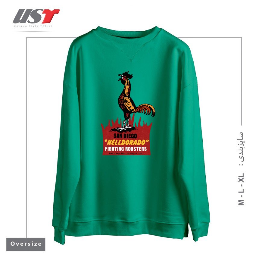 طرح VINTAGE FIGHTING ROOSTERS NC سوییشرت اورسایزرنگ سبز سدری