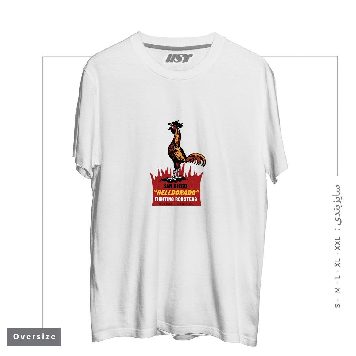 طرح VINTAGE FIGHTING ROOSTERS NC تیشرت اورسایزرنگ سفید