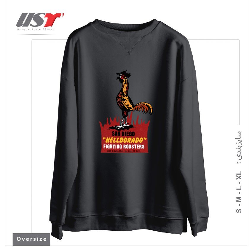 طرح VINTAGE FIGHTING ROOSTERS NC سوییشرت اورسایزرنگ دودی