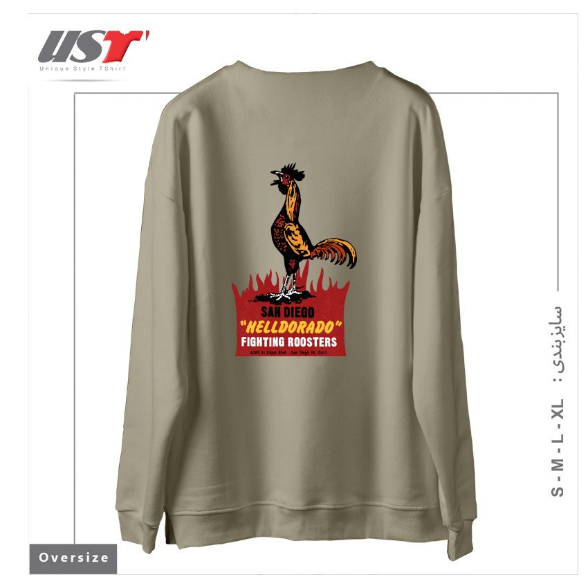 طرح VINTAGE FIGHTING ROOSTERS NC سوییشرت اورسایزرنگ نخودی