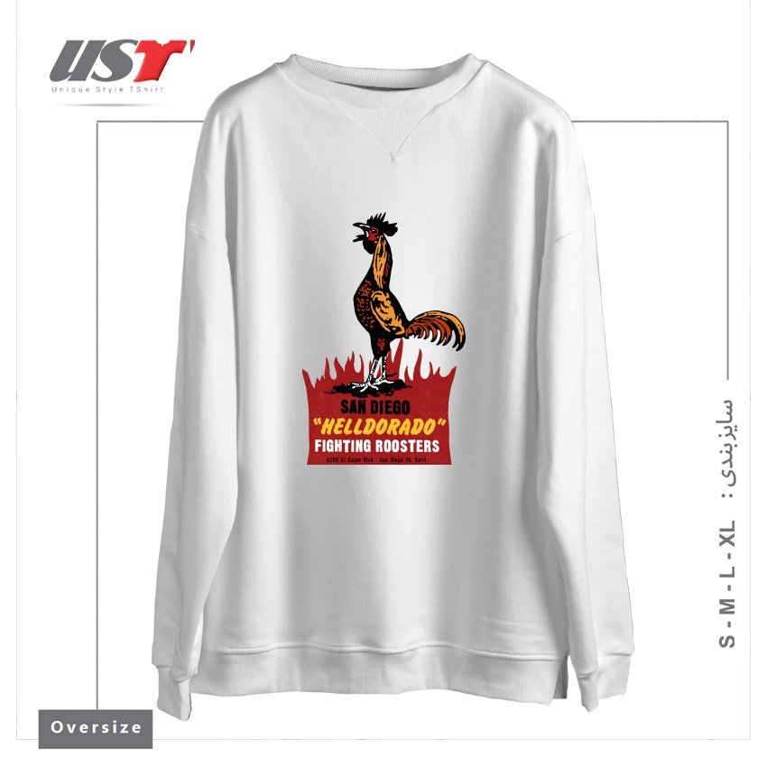 طرح VINTAGE FIGHTING ROOSTERS NC سوییشرت اورسایزرنگ سفید
