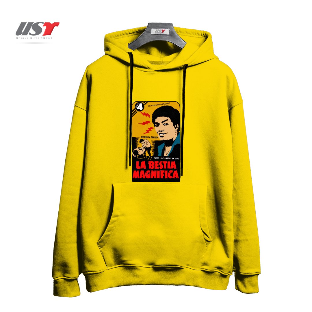 طرح VINTAGE MEXICAN WRESTLER هودی اورسایزرنگ زرد