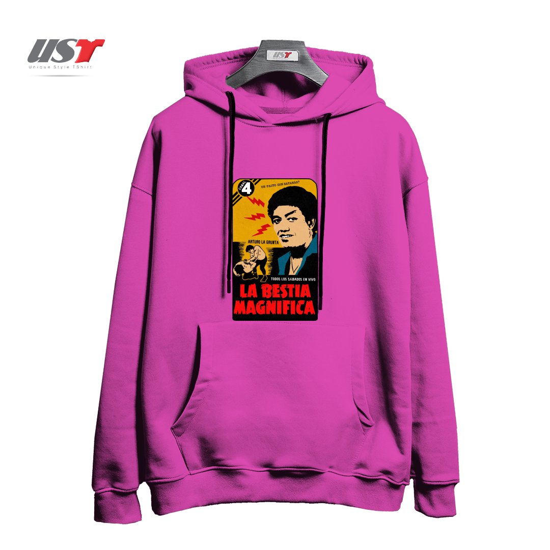 طرح VINTAGE MEXICAN WRESTLER هودی اورسایزرنگ صورتی