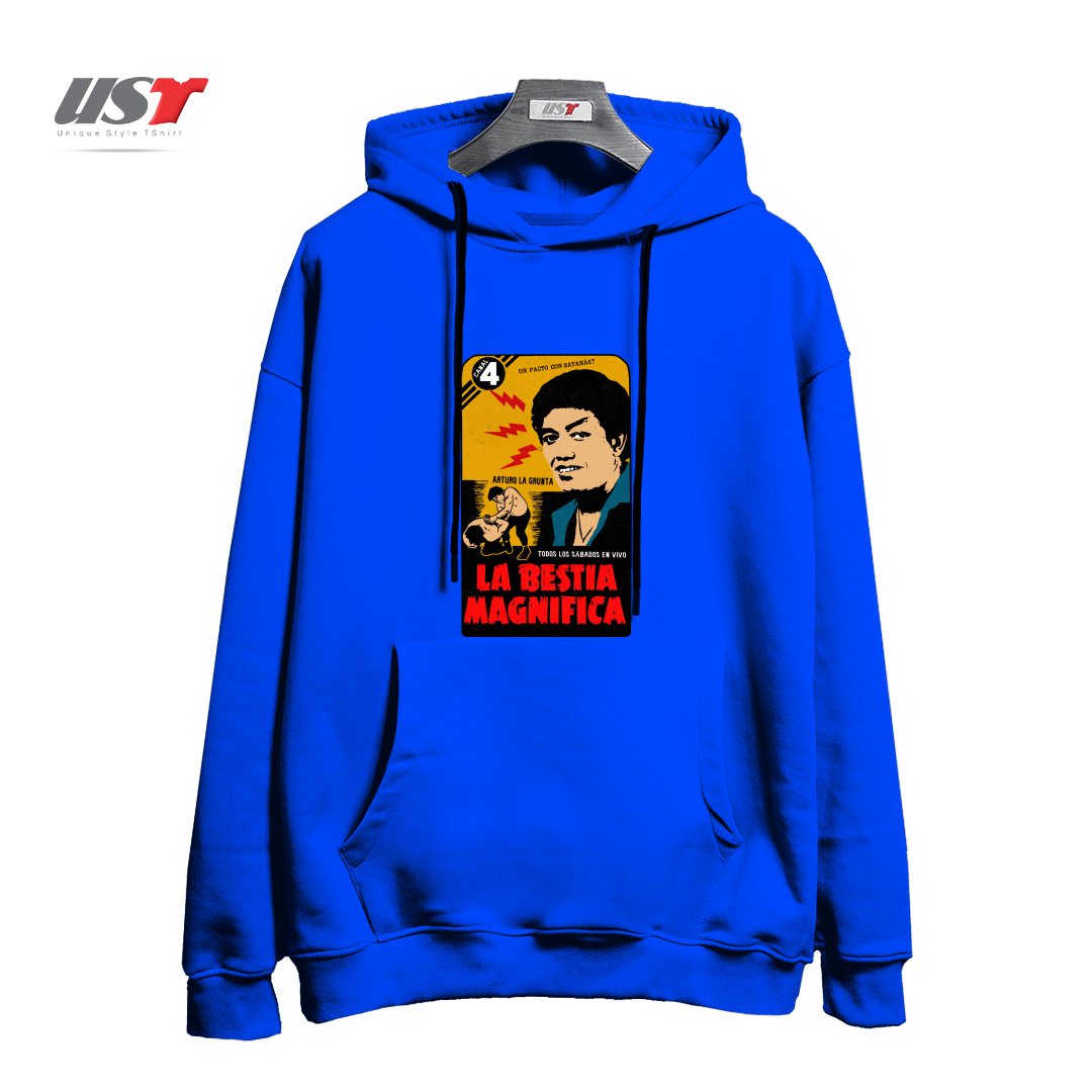 طرح VINTAGE MEXICAN WRESTLER هودی اورسایزرنگ آبی شالی