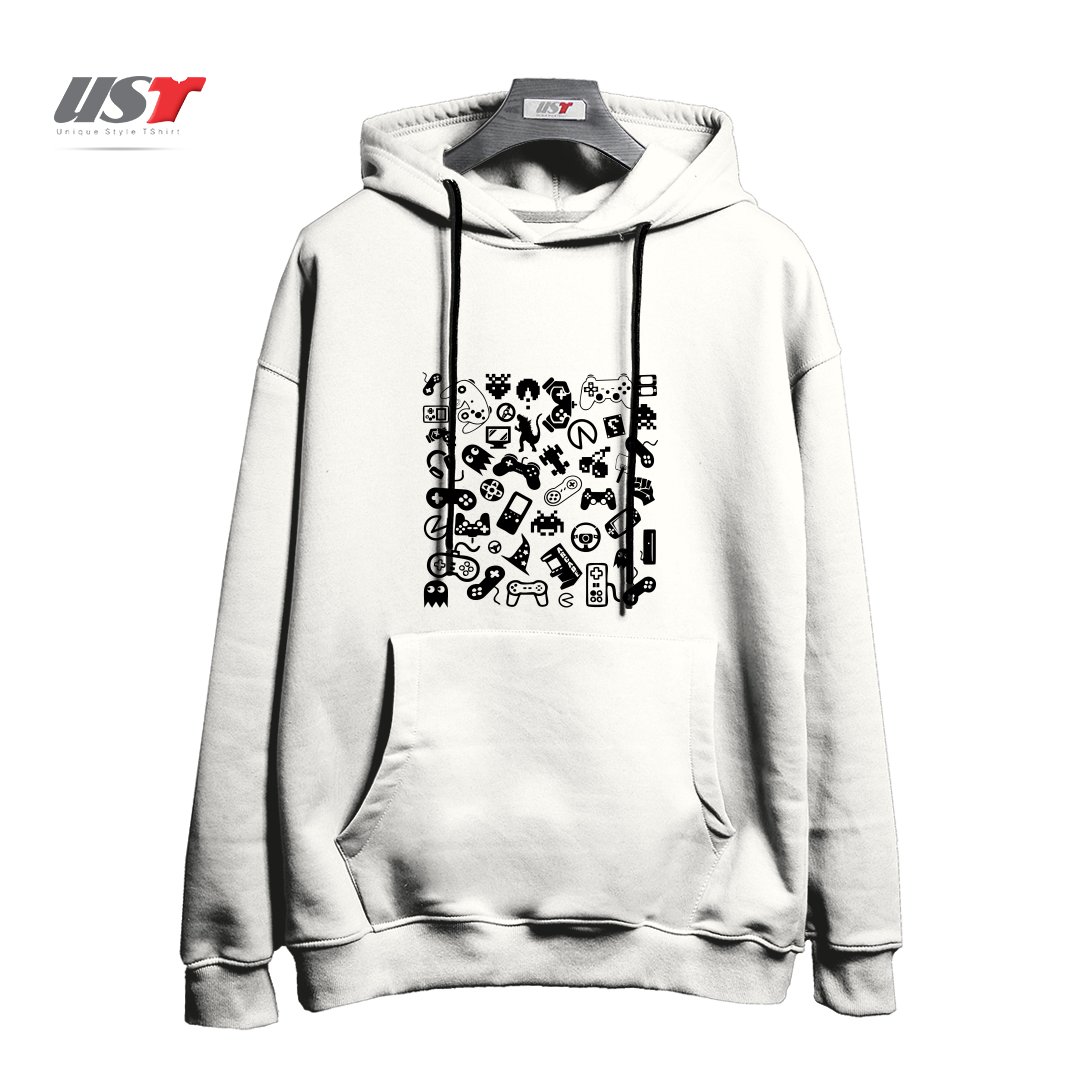 طرح Old Gamer هودی اورسایزرنگ سفید