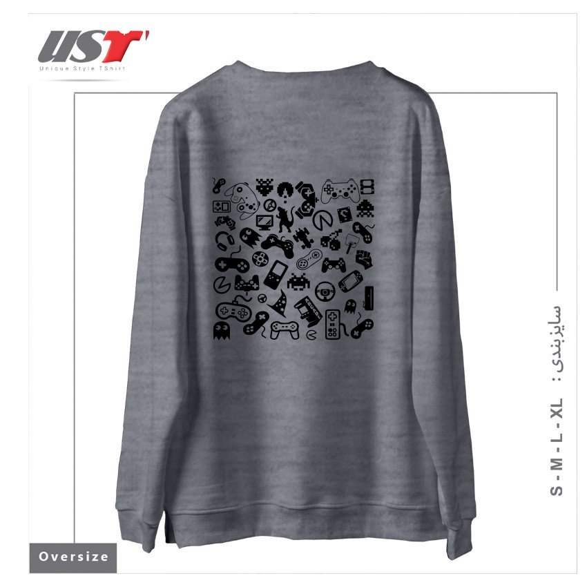 طرح Old Gamer سوییشرت اورسایزرنگ طوسی ملانژ