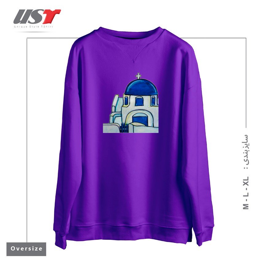 سوییشرت اورسایز طرح HAND PAINTED WATERCOLOR SANTORINI CHURCH