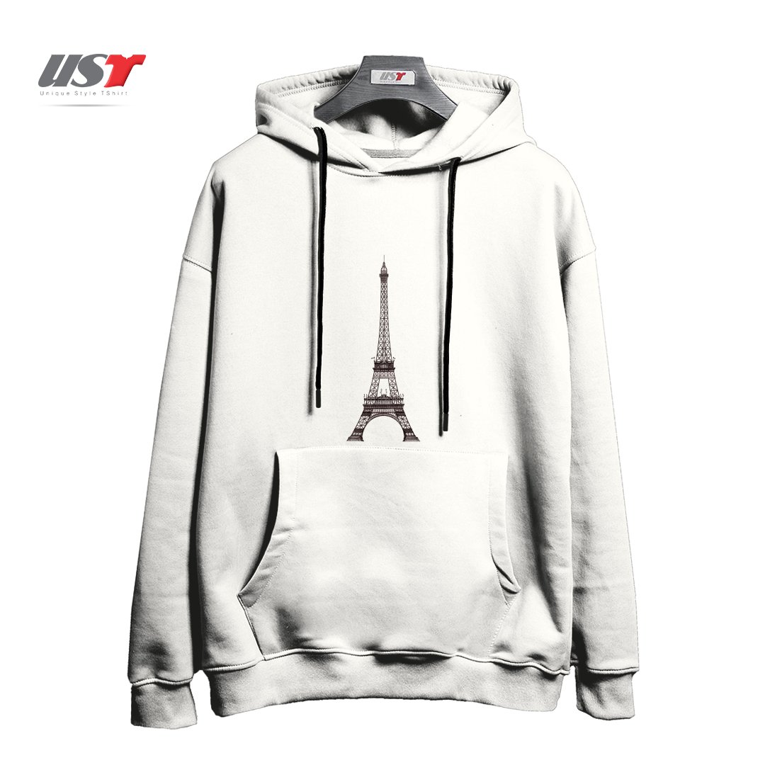 طرح LA TOUR EIFFEL هودی اورسایزرنگ سفید