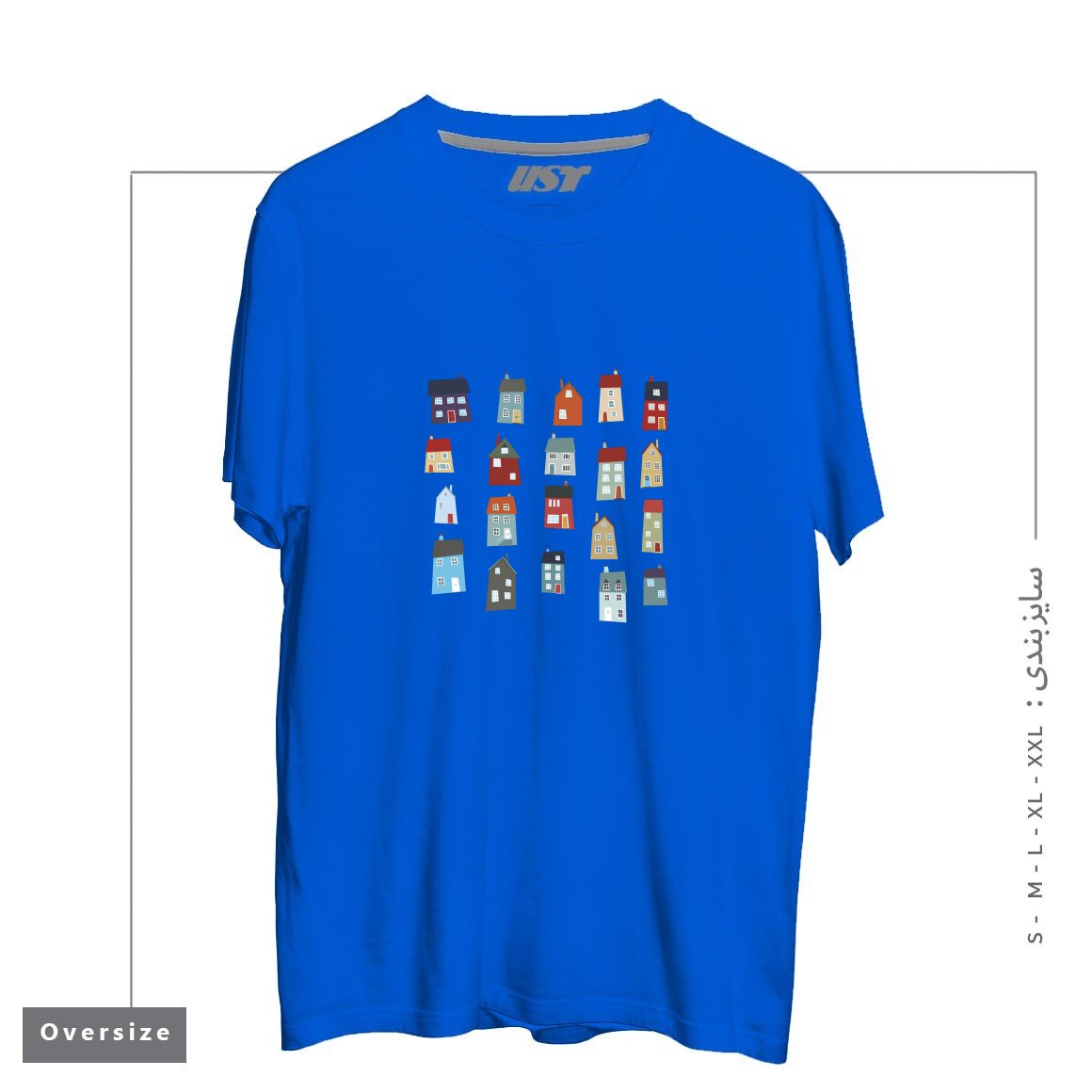 طرح LITTLE HOUSES تیشرت اورسایزرنگ آبی شالی