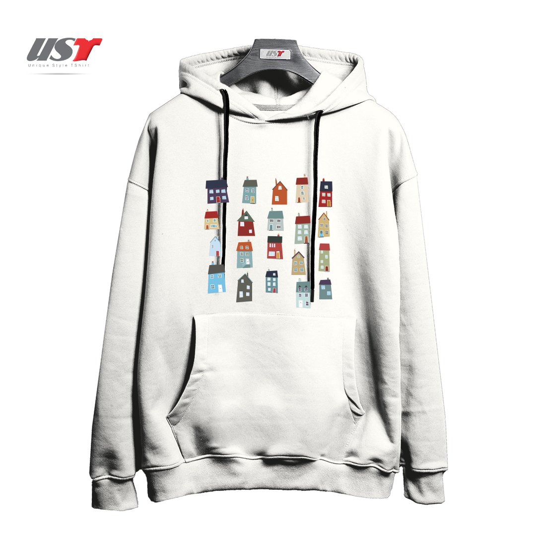 طرح LITTLE HOUSES هودی اورسایزرنگ سفید