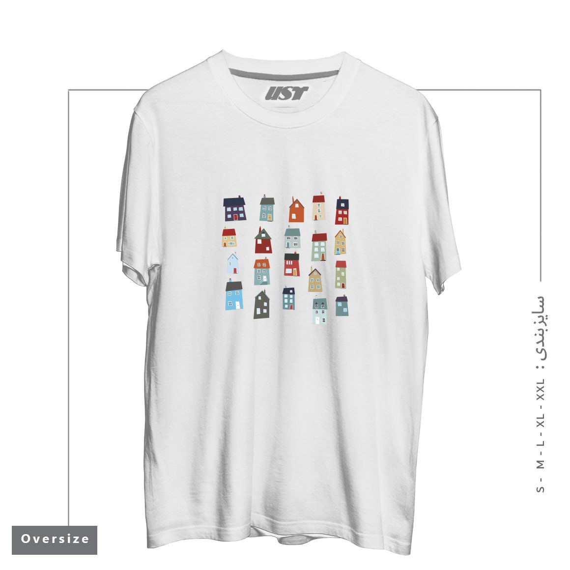 طرح LITTLE HOUSES تیشرت اورسایزرنگ سفید
