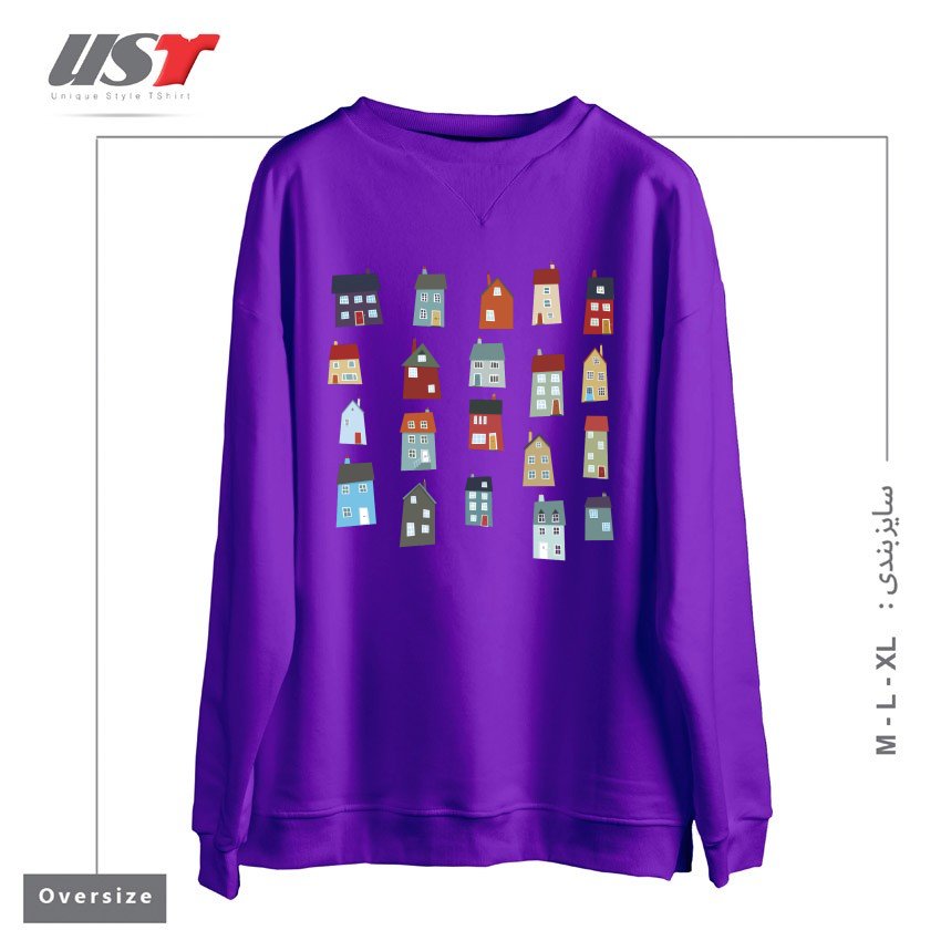 طرح LITTLE HOUSES سوییشرت اورسایزرنگ بنفش