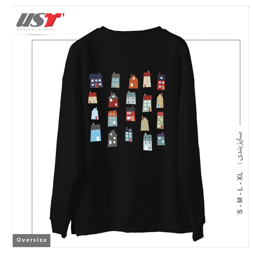 طرح LITTLE HOUSES سوییشرت اورسایزرنگ مشکی