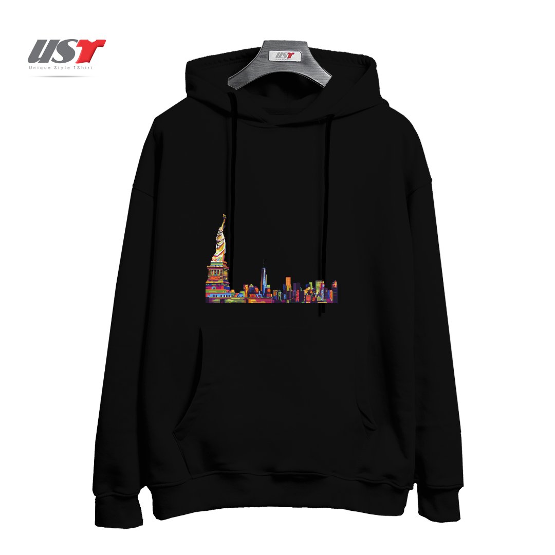 طرح NEW YORK SKYLINE هودی اورسایزرنگ مشکی